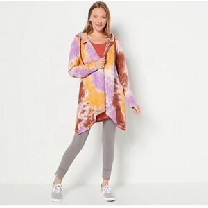 LOGO by Lori Goldstein Tie-Dye Rib Knit Hoodie Size Medium